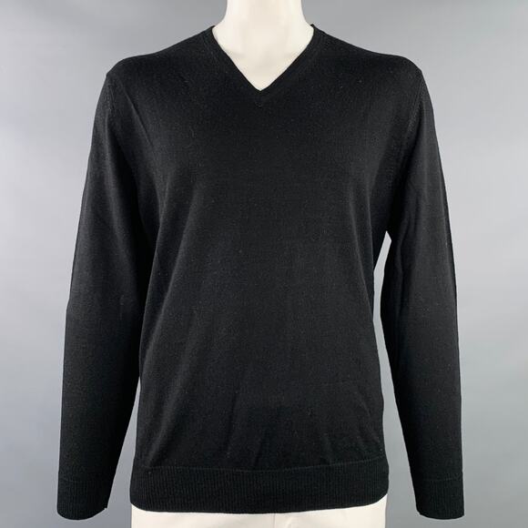 CALVIN KLEIN Size XL Black Merino Wool Knit V-Neck Pullover - Picture 1 of 4